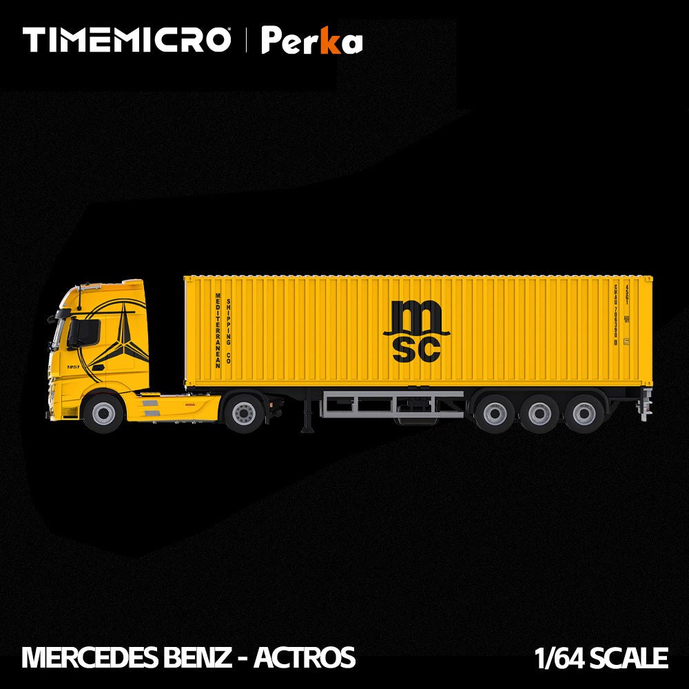 Mercedes-Benz Actros Camion MSC Jaune Vif 1:64 – TimeMicro + Perka TM646744