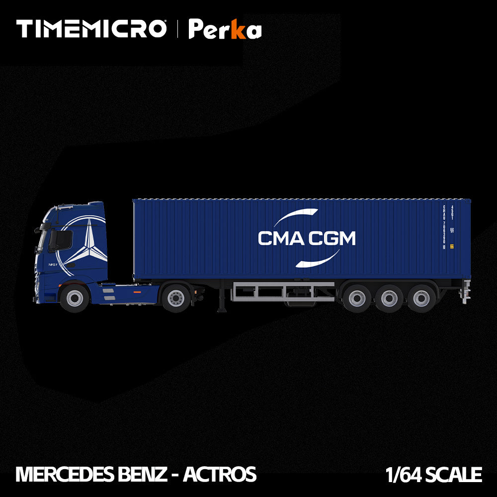 Mercedes-Benz Actros Camion CMA CGM Bleu Océan 1:64 – TimeMicro + Perka TM646745