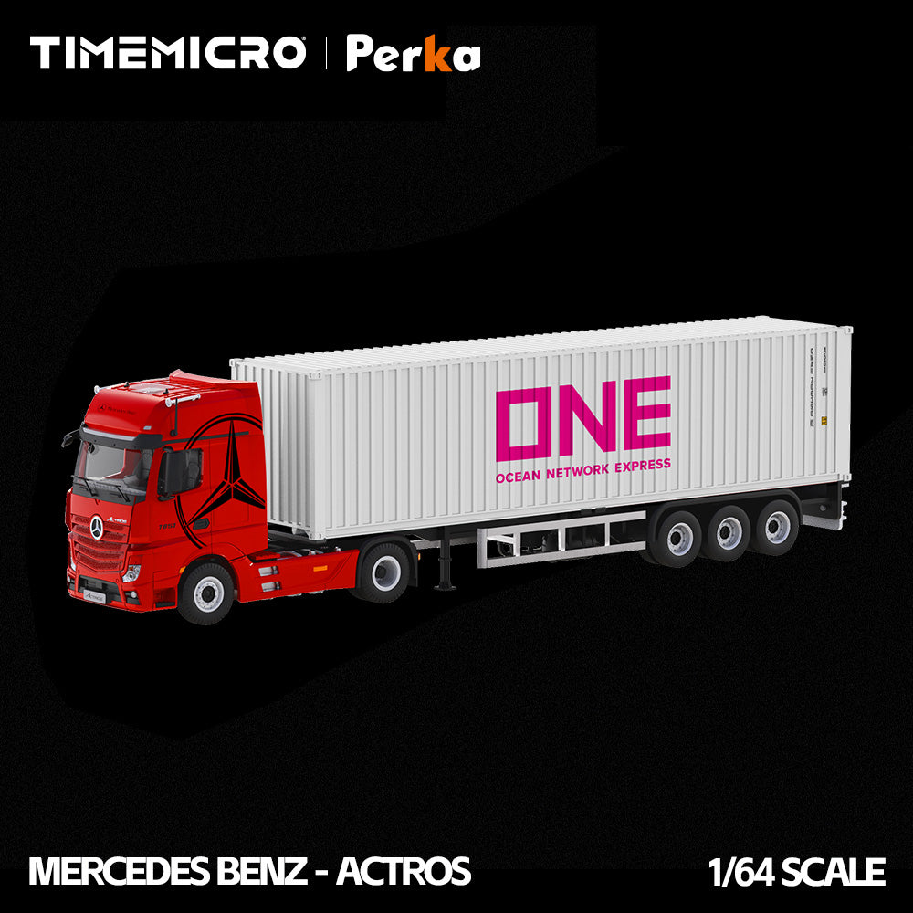Mercedes-Benz Actros Camion ONE Blanc/Rouge Flamme 1:64 – TimeMicro + Perka TM646746