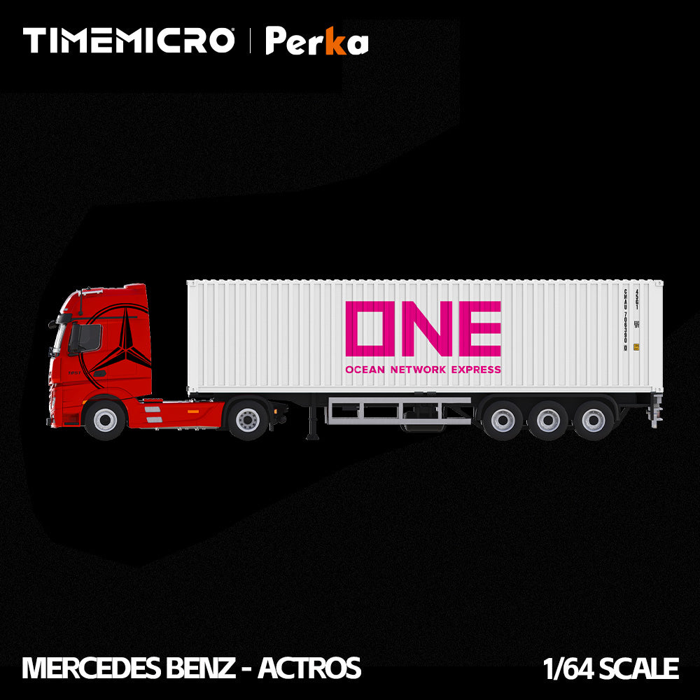 Mercedes-Benz Actros Camion ONE Blanc/Rouge Flamme 1:64 – TimeMicro + Perka TM646746