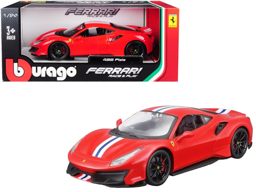 Bburago 1:24-Ferrari 488 Pista, Red Race &amp; Play 18-26026RD