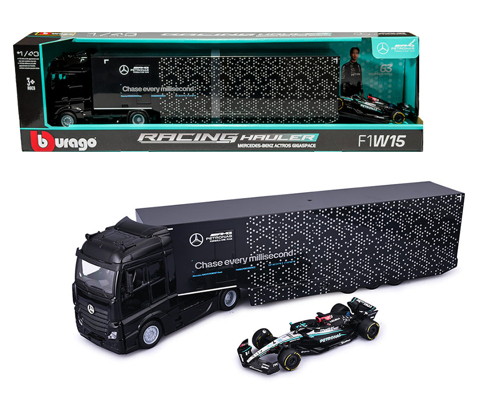 Bburago 1:43 AMG Petronas Mercedes-Benz Actros Gigaspace and F1W15 