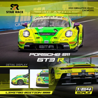 Star Race 1/64 -  Porsche 911 GT3 R Racing Car Yellow Green 