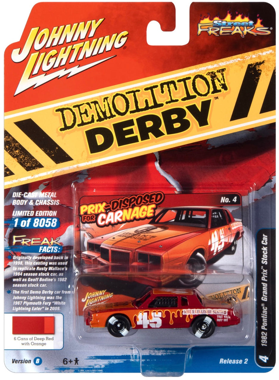 1982 Pontiac Grand Prix Stock Car rouge avec graphiques orange - Demolition Derby - JLSF024-2B-4
