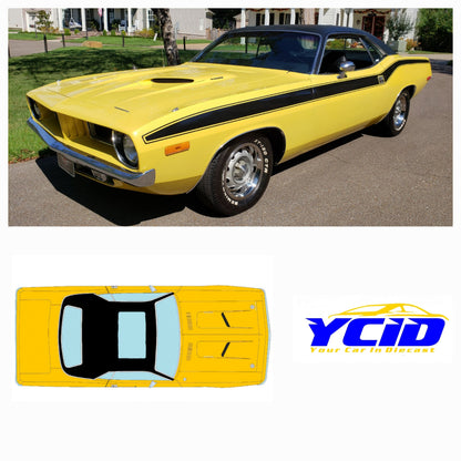 1972 Cuda 340, toit ouvrant- Sunroof &amp; Black Vinyl Top. Lemon Twist Yellow (Limitée à 60 unités-Limited to 60 units)