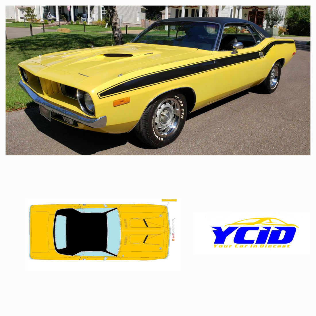 1972 Cuda 340, Vinyl Top Noir-Black Vinyl Top. Lemon Twist Yellow (Limitée à 60 unités-Limited to 60 units)