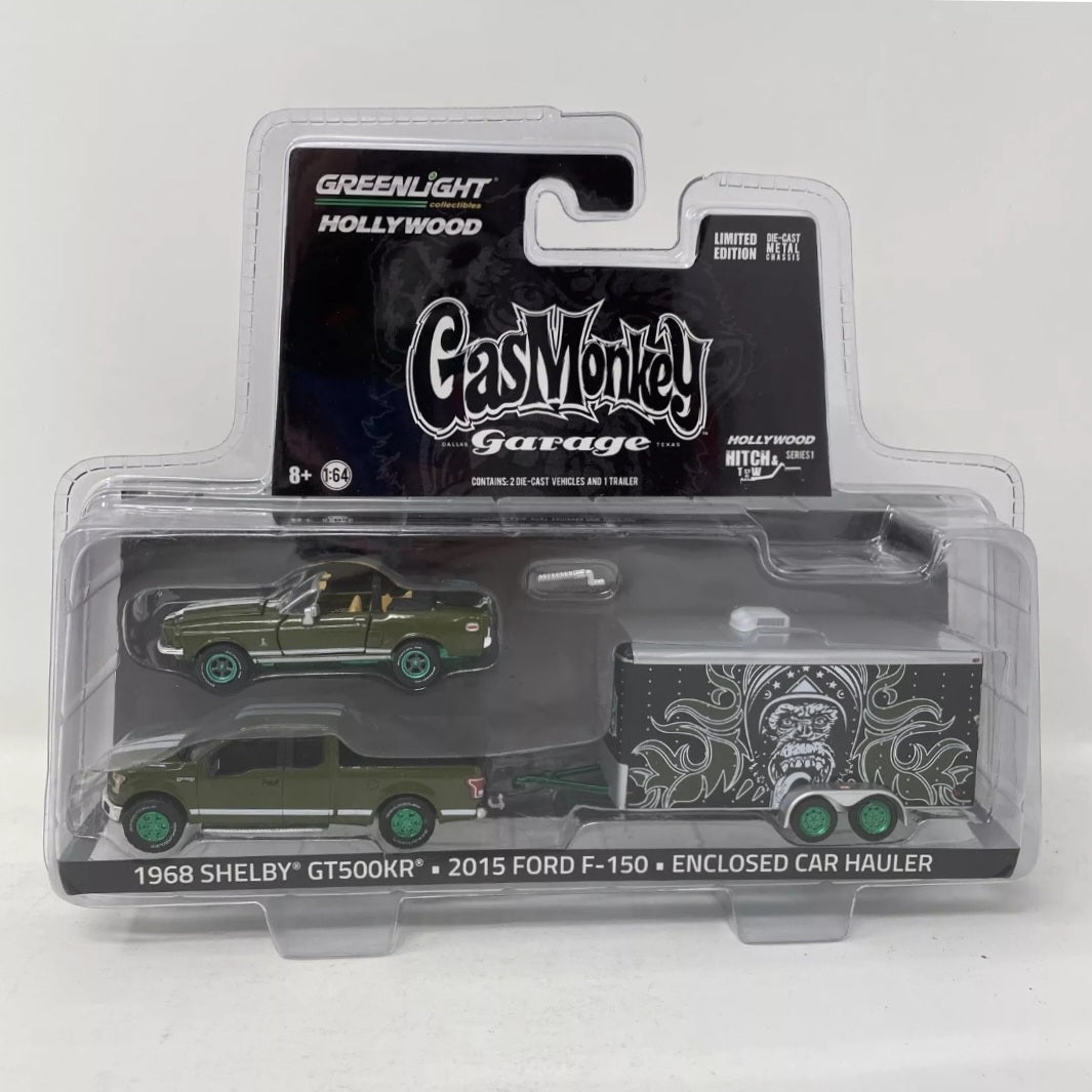 CHASE GREEN MACHINE- GAS MONKEY GARAGE 1968 SHELBY GT500KR 2015 FORD F-150 &amp; ENCLOSED CAR HAULER (Hollywood Tow &amp; Hitch Series 1)
