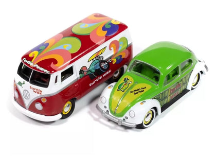 Johnny Lightning Duo-Pack 2025 Release 1- Set-A, Turtle Wax-1964 Volkswagen Type 2 Transporter &amp; 1965 Volkswagen Beetle