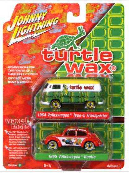 Johnny Lightning Duo-Pack 2025 Release 1- Set-B , Turtle Wax, 1964 Volkswagen Type 2 Transporter &amp; 1965 Volkswagen Beetle