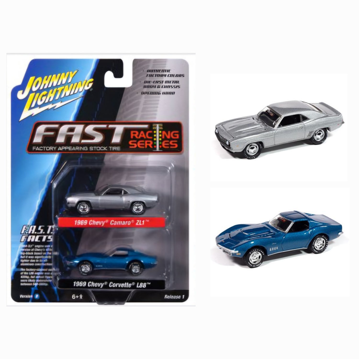 Johnny Lightning Duo-Pack 2025 Release 1- Set-B , F.A.S.T. Series, 1969 Chevrolet ZL1 Camaro &amp; 1969 Corvette L88