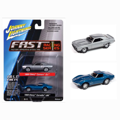Johnny Lightning Duo-Pack 2025 Release 1- Set-B , F.A.S.T. Series, 1969 Chevrolet ZL1 Camaro &amp; 1969 Corvette L88