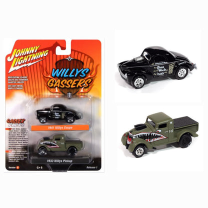Johnny Lightning Duo-Pack 2025 Release 1- Set-B , Willys Gassers, 1941 Willys &amp; 1933 Willys Gasser Pickup