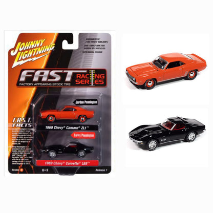 Johnny Lightning Duo-Pack 2025 Release 1- Set-A, F.A.S.T. Series-1969 Chevrolet ZL1 Camaro &amp;  1969 Corvette L88