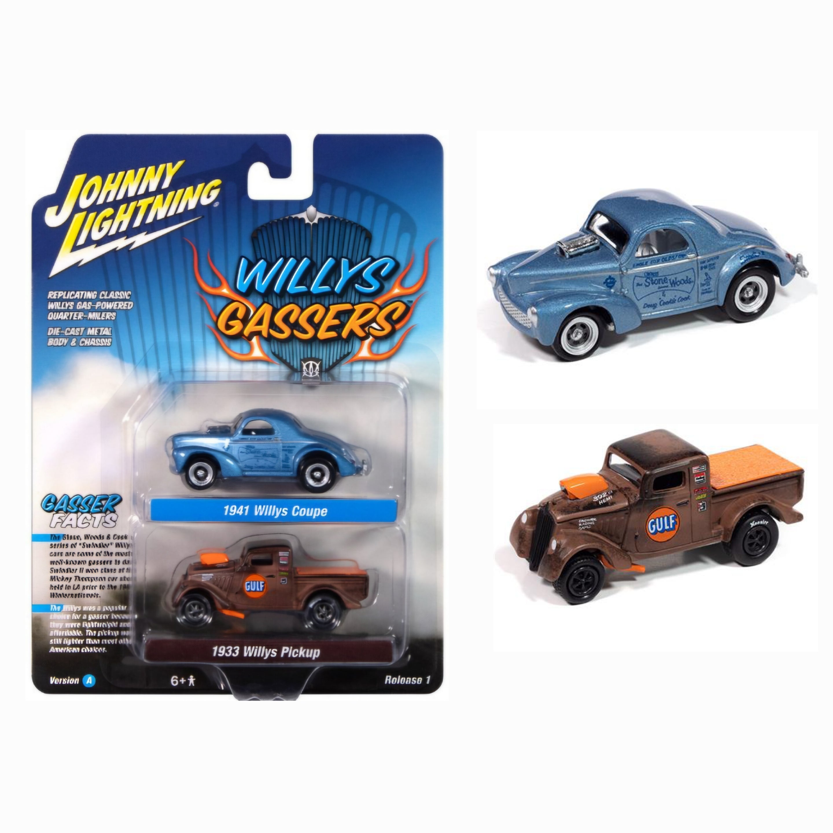 Johnny Lightning Duo-Pack 2025 Release 1- Set-A, Willys Gassers-1941 Willys &amp; 1933 Willys Gasser