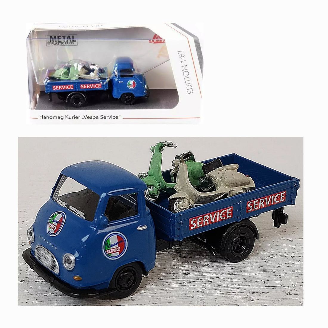 HANOMAG KURIER "VESPA SERVICE" BLUE &amp; 2 VESPA