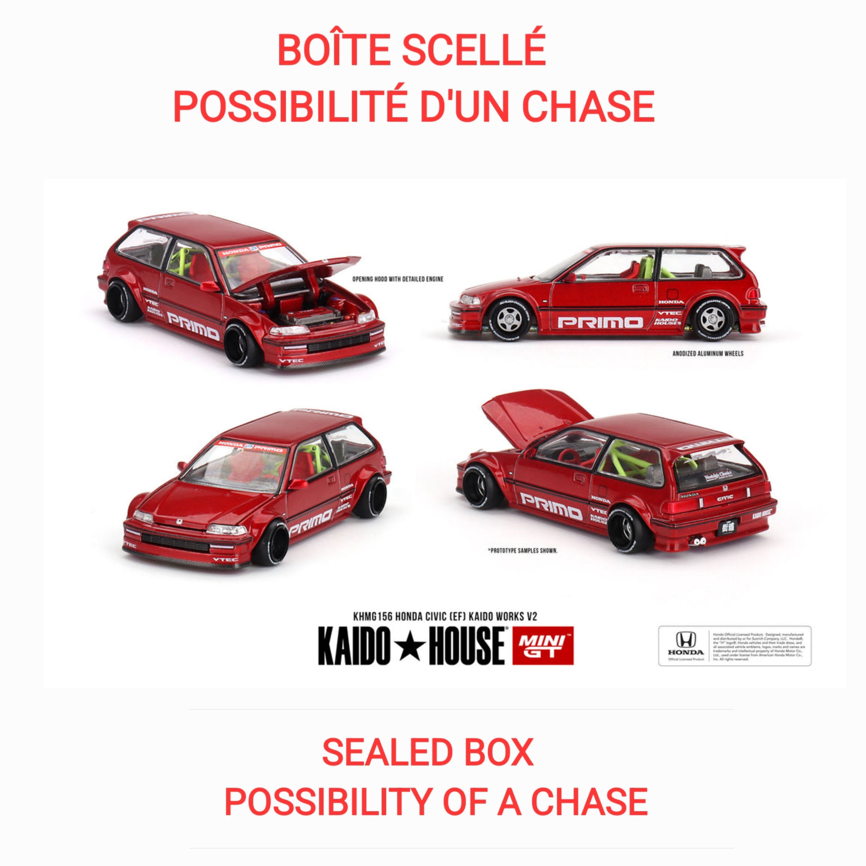 Kaido House x Mini GT - Honda Civic (EF) Kaido Works V2- M Red  (KHMG156)***LIMITE DE 1 PAR CLIENT-LIMIT OF 1 PER CLIENT***