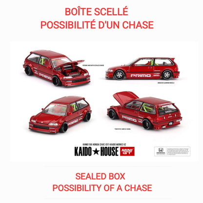 Kaido House x Mini GT - Honda Civic (EF) Kaido Works V2- M Red  (KHMG156)***LIMITE DE 1 PAR CLIENT-LIMIT OF 1 PER CLIENT***