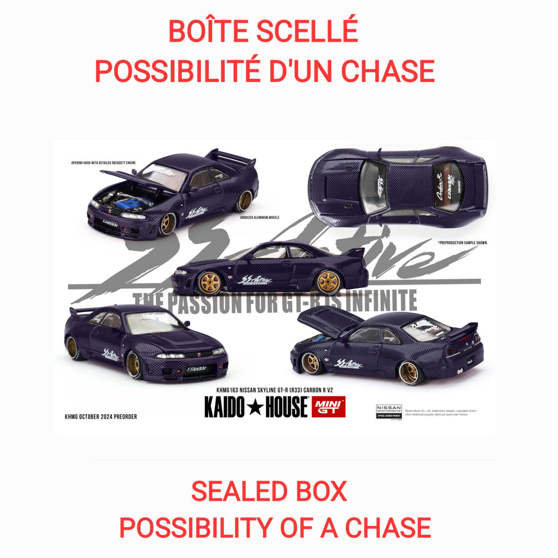 Kaido House x Mini GT - Nissan Skyline GT-R (R33)  – "Active Carbon" (KHMG163)