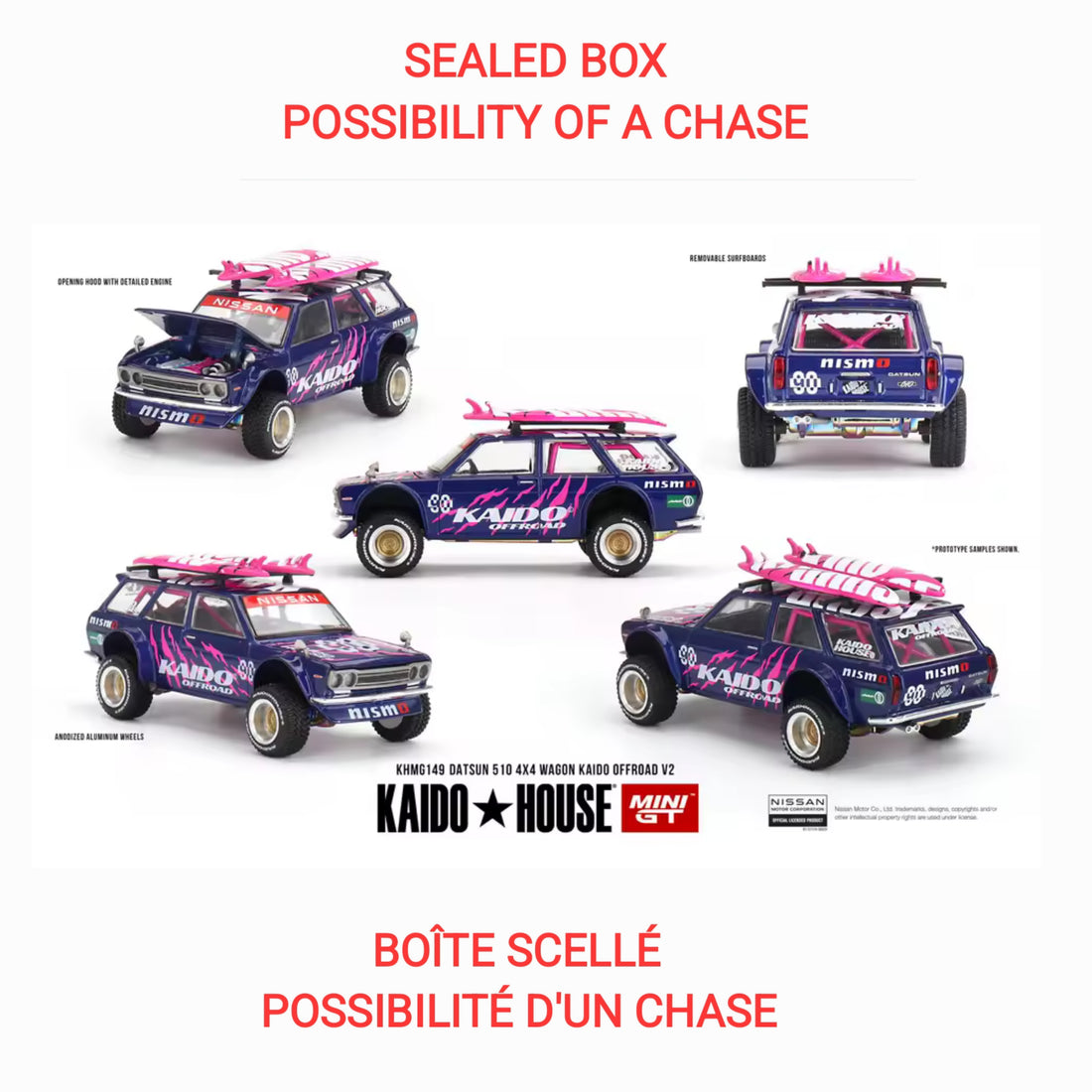 VOIR NOTE LEST ONE LE DERNIER BOÎTE OUVERTE OPNE BOXKaido House x Mini GT - Datsun 510 4×4 Wagon Kaido Offroad V2- Purple (KHMG149)