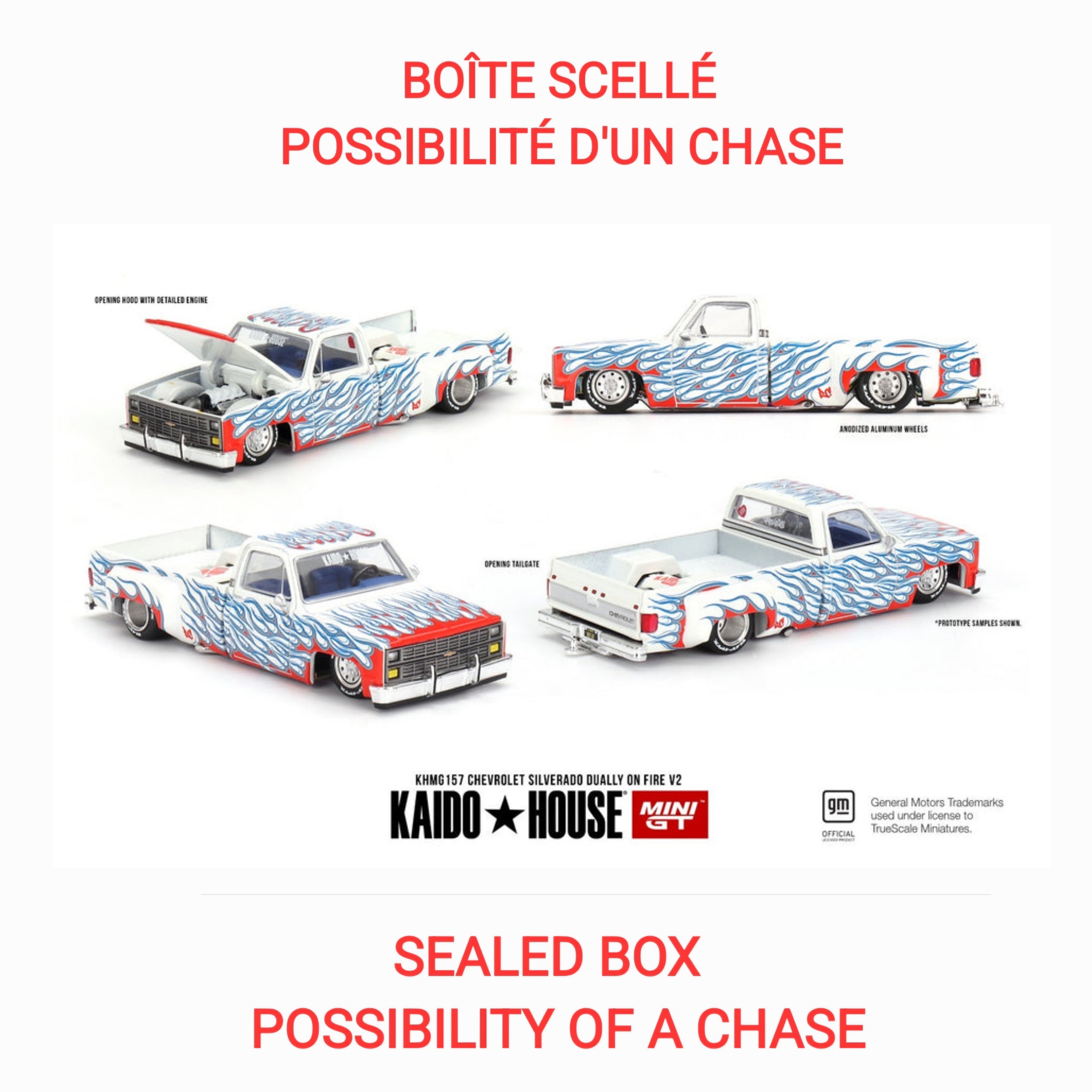Kaido House x Mini GT - Chevrolet Silverado Dually on Fire V2  (KHMG157)  LAST ONE OPEN BOX