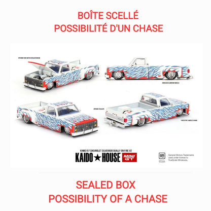 Kaido House x Mini GT - Chevrolet Silverado Dually on Fire V2  (KHMG157)  LAST ONE OPEN BOX