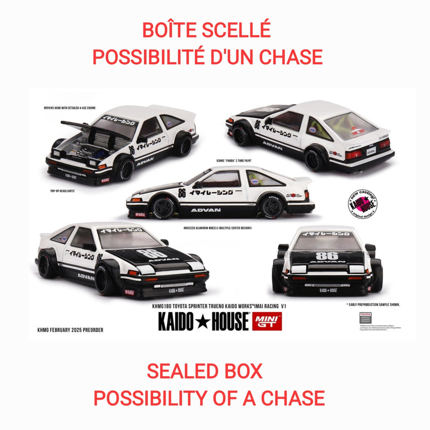 (Limit 1 per customer- 1 per customer ) Kaido House x Mini GT - Toyota AE86 Sprinter Trueno Kaido Street V1 - White  (KHMG180)