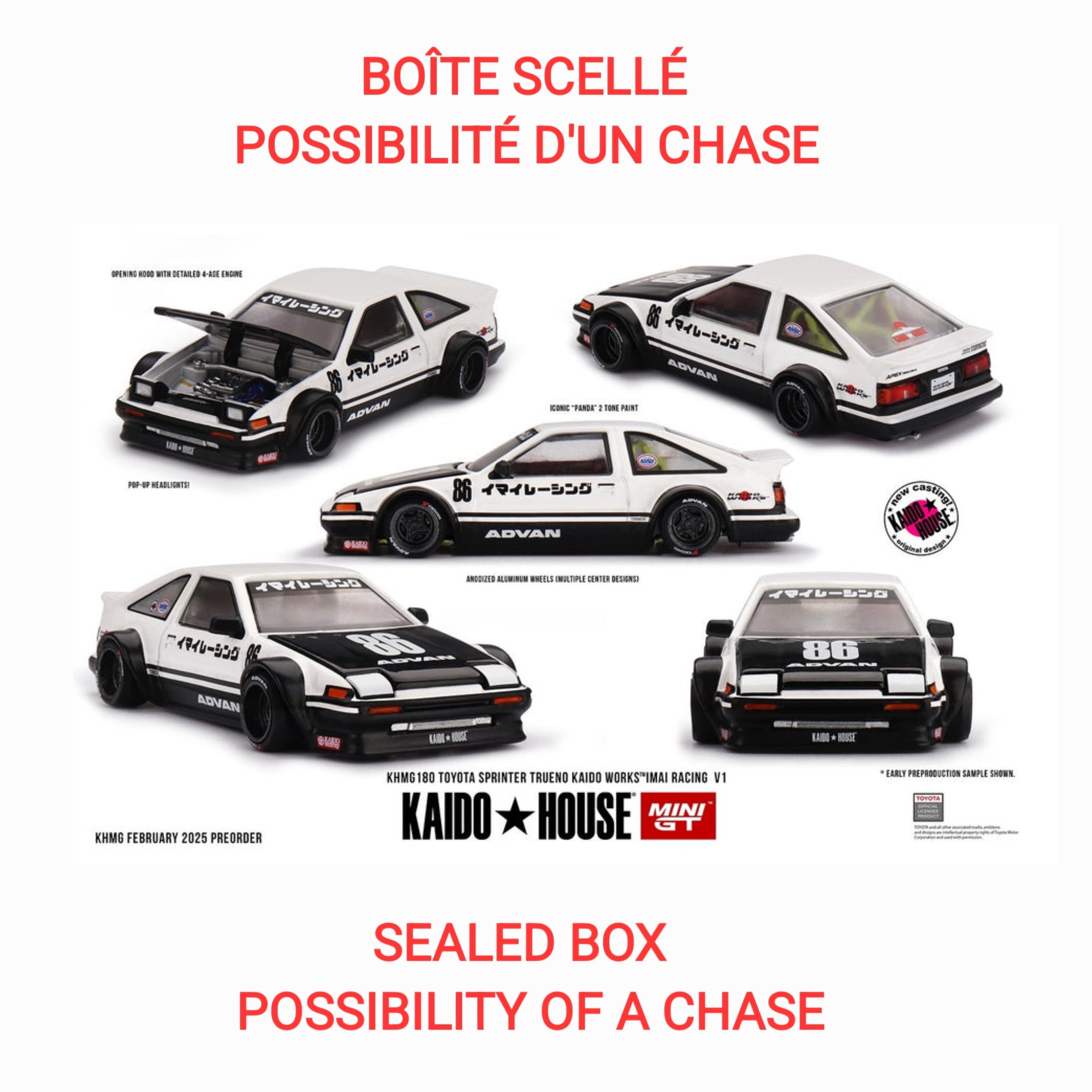 (Limit 1 per customer- 1 per customer ) Kaido House x Mini GT - Toyota AE86 Sprinter Trueno Kaido Street V1 - White  (KHMG180)