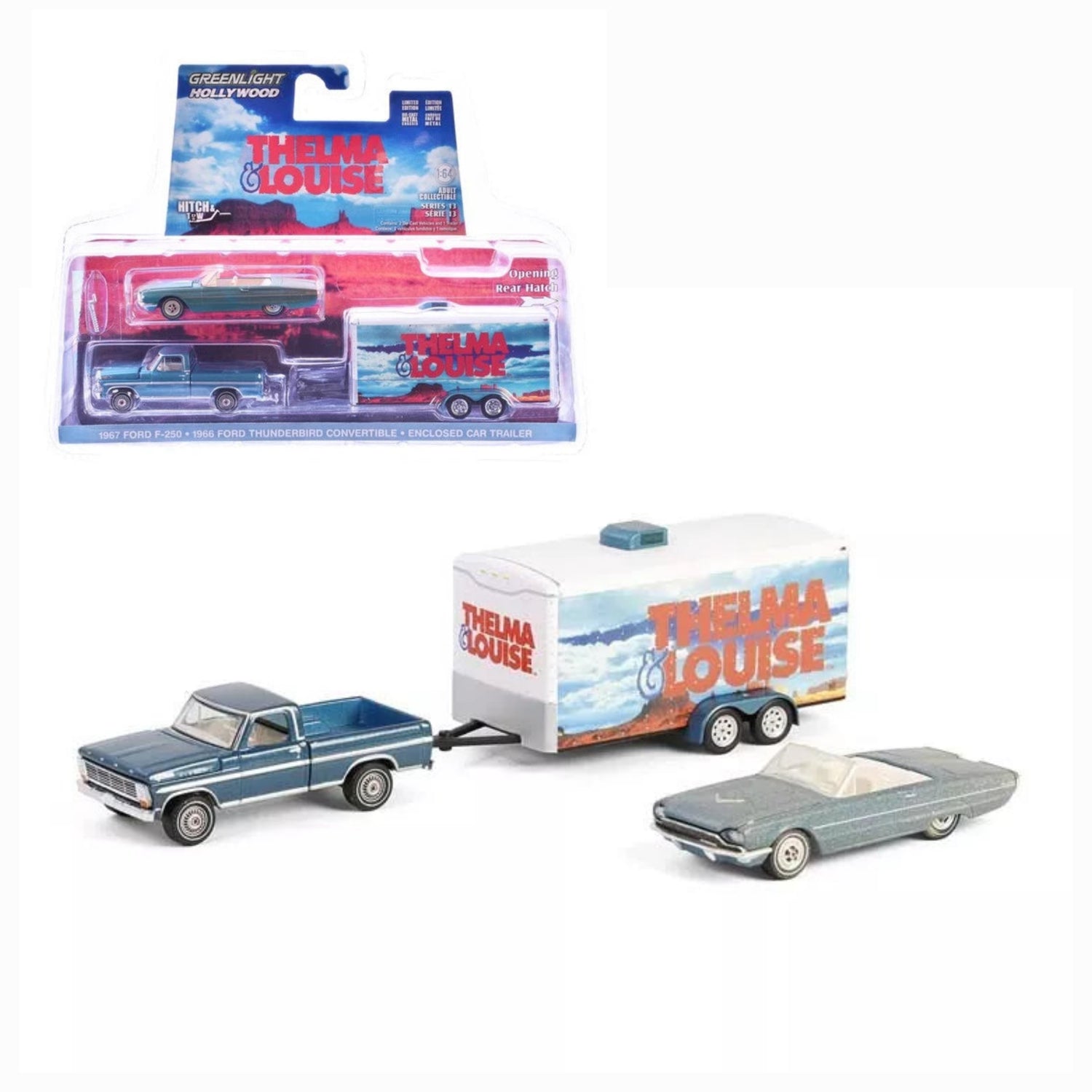 1966 Ford Thunderbird Convertible Blue (Dust Covered) and 1967 Ford F-250 Pickup Truck-"Thelma &amp; Louise" (1991) Movie (GL31180-B)