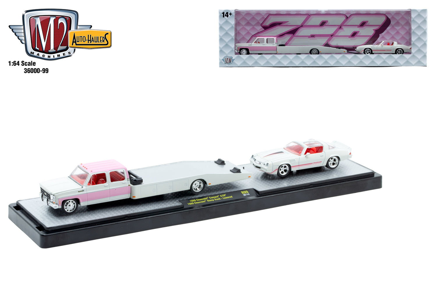 1980 Chevrolet Camaro Z/28 &amp; 1980 Chevrolet Ramp Truck – Lowered – M2 Machines 1:64 Auto-Haulers Release 99 – 36000-99-C