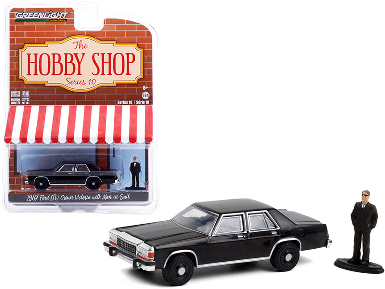 1987 Ford LTD Crown Victoria Black with Man in Black Suit Figurine , The Hobby Shop Series 10
