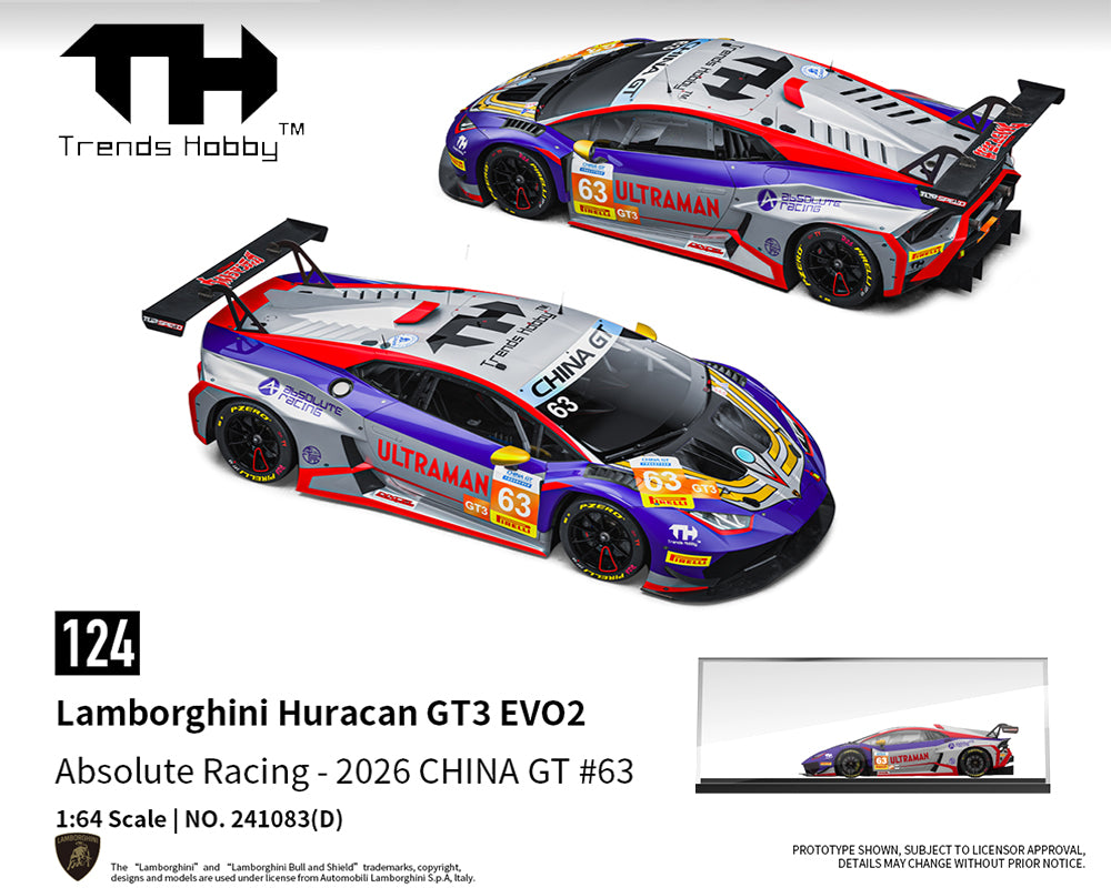 (PRE-ORDER 2026) Trends Hobby 1/64-Lamborghini Huracan GT3 EVO2 Absolute Racing 2026 (241083-D)