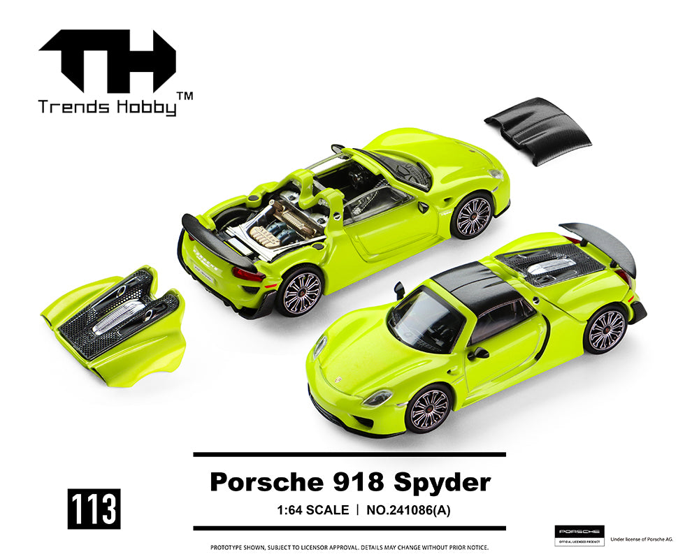 (PRE-ORDER 2026) Trends Hobby 1/64-Porsche 918 Spyder – Acid Green 241086-A