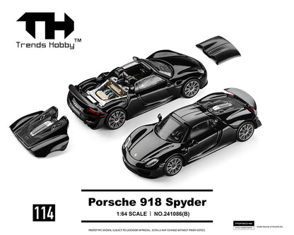 (PRE-ORDER 2026) Trends Hobby 1/64-Porsche 918 Spyder – Black 241086-B