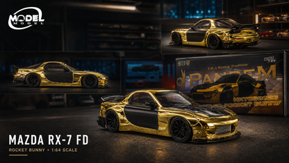 MODELMODEL 1:64 Mazda RX-7 FD Rocket Bunny – Plaqué or – Exclusivité HK Toycar Salon 2026 – MM64-RX7FDR-HKTCS2026