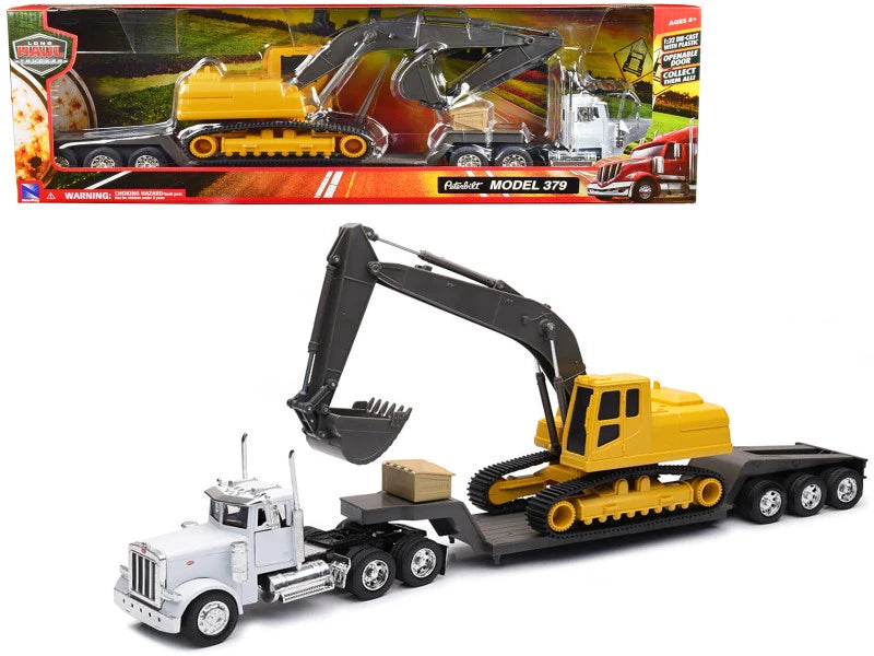Peterbilt 379 avec remorque surbaissée transportant une excavatrice