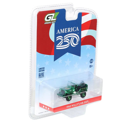 CHASE CAR – GreenLight 1:64 1942 Willys MB Jeep America 250 Edition – Anniversary Collection Series 18 – GL28180-C-CHASE