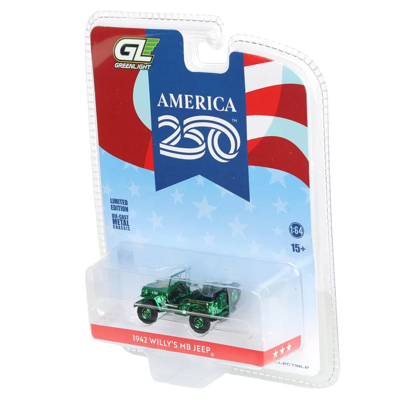 CHASE CAR – GreenLight 1:64 1942 Willys MB Jeep America 250 Edition – Anniversary Collection Series 18 – GL28180-C-CHASE