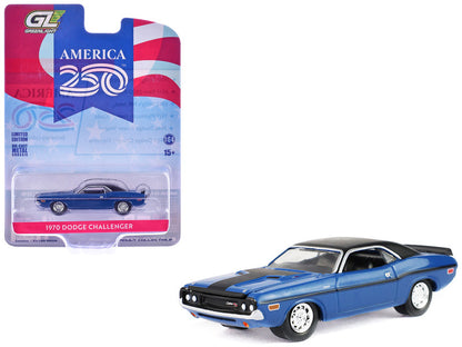Dodge Challenger 1970 bleu avec toit noir America 250 Edition Anniversary Collection Series 18 GreenLight 1:64 – GL28180-A