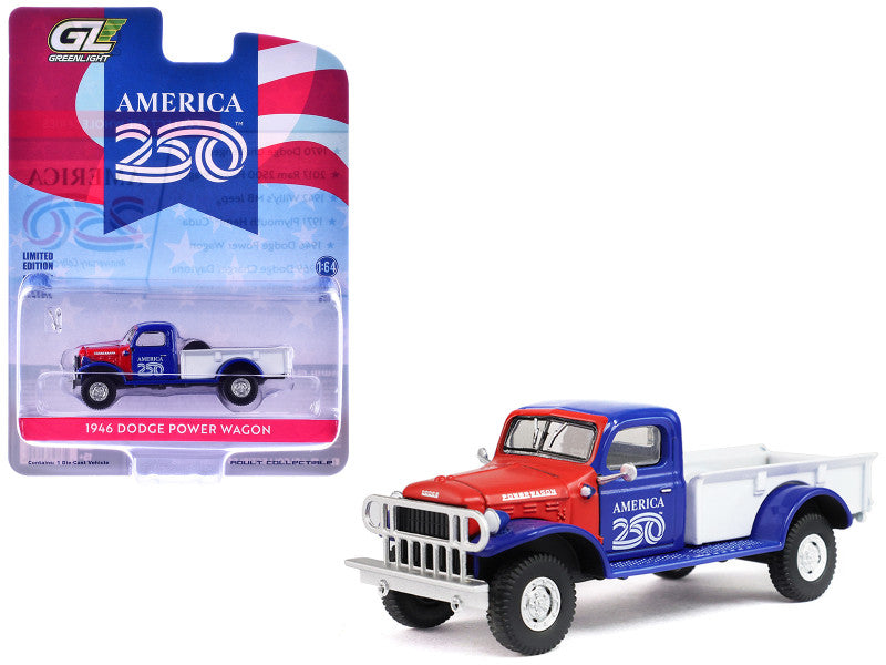 Dodge Power Wagon Pickup 1946 rouge, blanc et bleu America 250 Edition Anniversary Collection Series 18 GreenLight 1:64 – GL28180-E