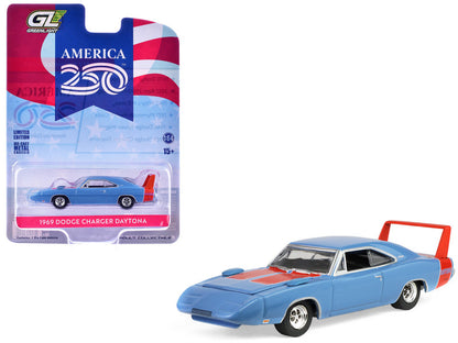 Dodge Charger Daytona 1969 bleu avec bandes rouges America 250 Edition Anniversary Collection Series 18 GreenLight 1:64 – GL28180-F