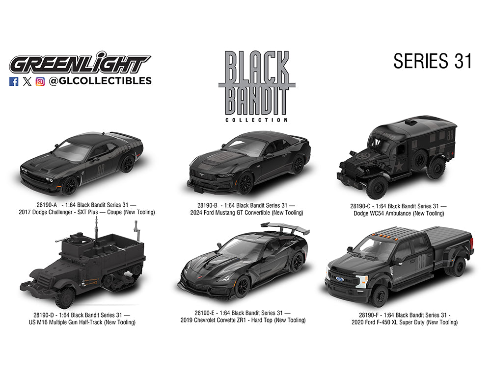 GreenLight 1:64 Dodge Challenger SXT Plus Coupe 2017 Noir – Black Bandit Series 31 – GL28190-A