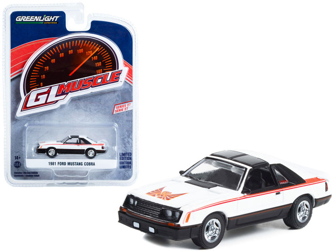 1981 Ford Mustang Cobra Polar White and Black with Red Stripes