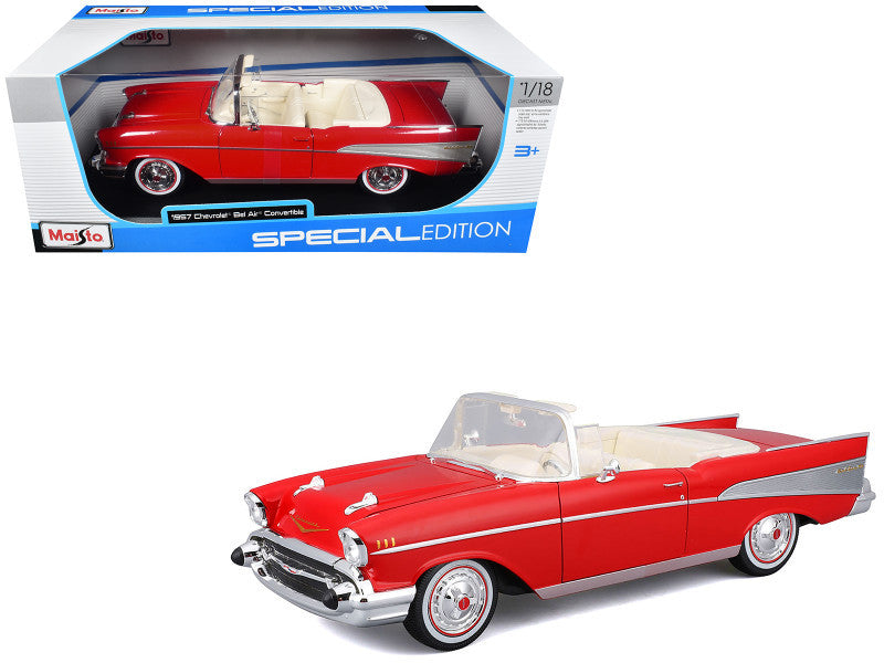 Maisto 1:18 Chevrolet Bel Air Convertible 1957 – Rouge avec intérieur blanc – Special Edition – 31476RD