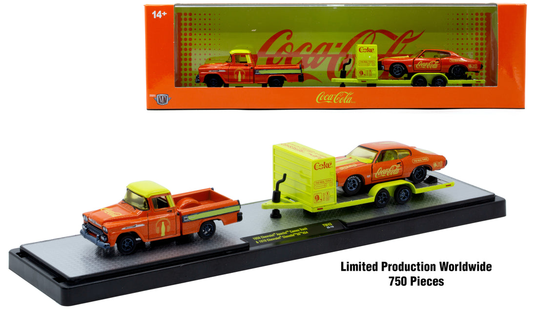 CHASE CARS M2 Machines- 1958 Chevrolet Apache Cameo Truck &amp; 1970 Chevrolet Chevelle SS 454 – Coca-Cola (CHASE-56000-TW43A)