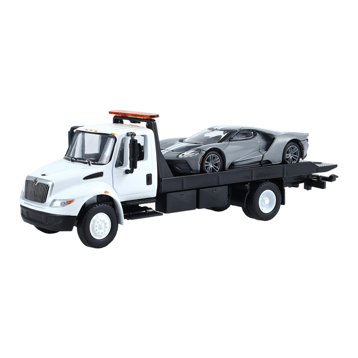 (PRE-ORDER 2026/2027) Greenlight 1:64 International DuraStar 4400 avec Ford GT 2017 – Gris Liquid Grey avec bandes blanches – Édition exclusive GL30611
