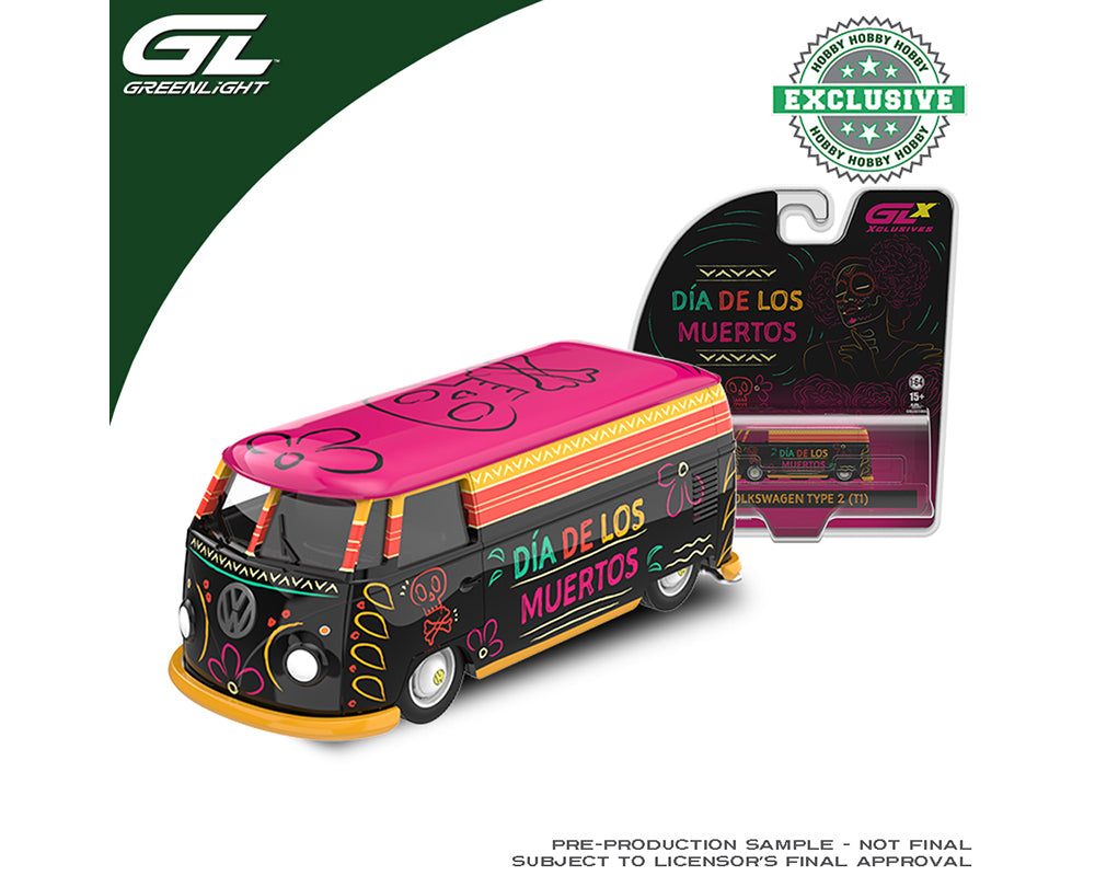 (PRE-ORDER 2026) Volkswagen Type 2 Dia De Los Muertos 2026 Black and Pink - Greenlight 1:64 - 30615