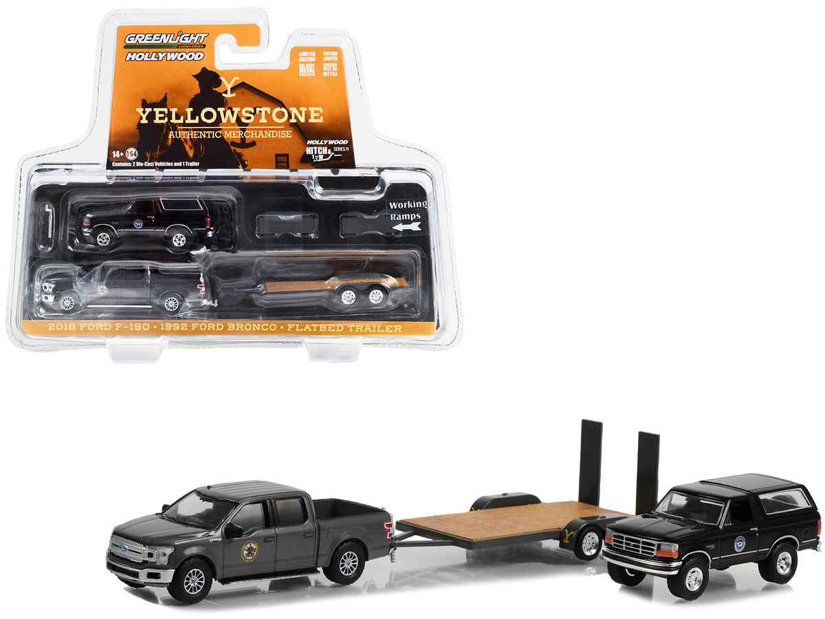 Montana Livestock Association - 2018 Ford F-150 Pickup with 1992 Ford Bronco on Flatbed Trailer - Yellowstone (TV Series 2018-Current) GL31150-C