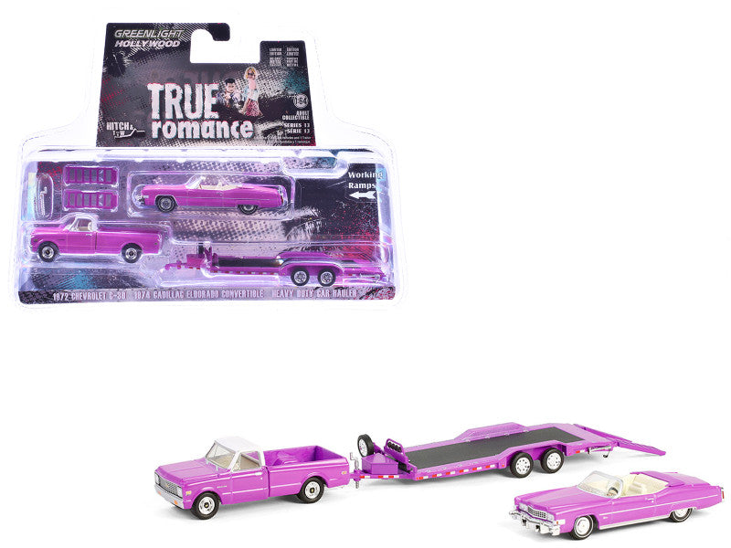 1974 Cadillac Eldorado Convertible Pink and 1972 Chevrolet C-30 Pickup-"True Romance" (1993) Movie (GL31180-C)