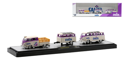 Fanta-1960 VW Double Cab Truck &amp; 960 VW 15 Window Bus (M2 Machines Auto-Haulers 56000-TW16)