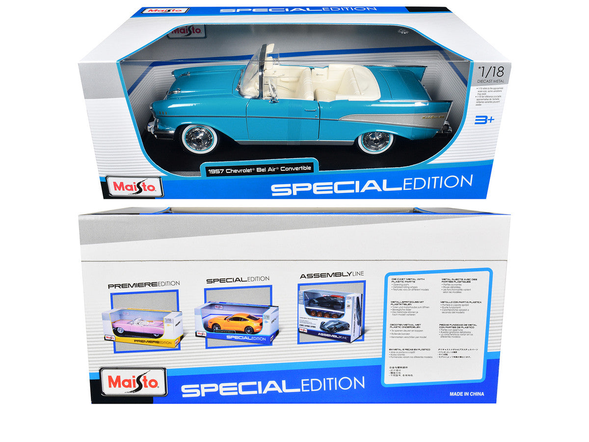 Maisto 1:18 1957 Chevrolet Bel Air Convertible – Blue with White Interior – Special Edition – 31476BL